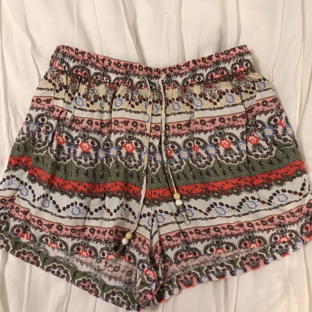 Drawstring Pink/coral Patterned Shorts